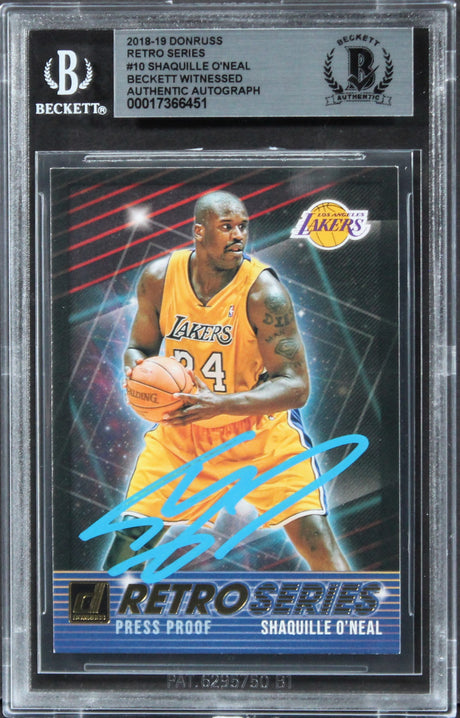 Lakers Shaquille O'Neal Signed 2018 Donruss Retro Series #10 Card BAS Slabbed