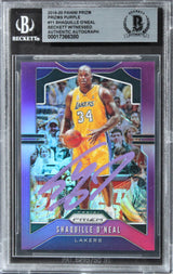 Lakers Shaquille O'Neal Signed 2019 Panini Prizms Purple #11 Card BAS Slabbed