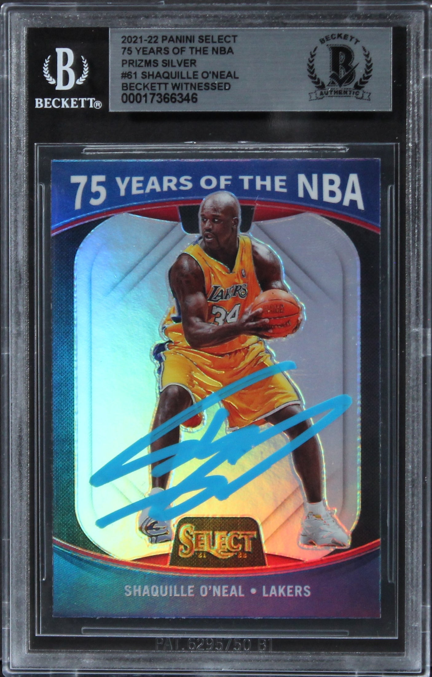 Shaquille O'Neal Signed 2021 Panini 75 Yrs NBA Prizms Silver #61 Card BAS Slab