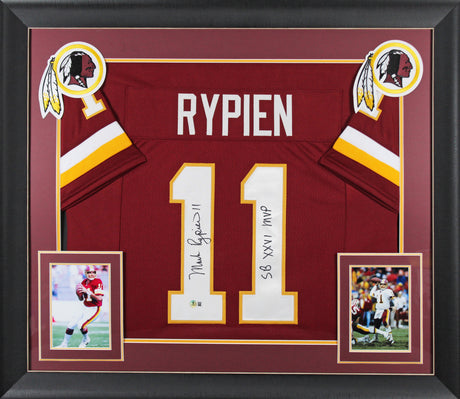 Mark Rypien "SB XXVI MVP" Signed Maroon Pro Style Framed Jersey BAS Witnessed 2