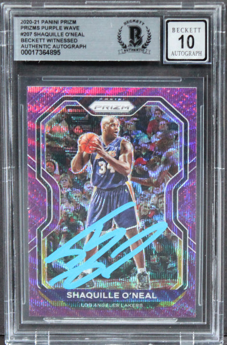 Lakers Shaquille O'Neal Signed 2020 Panini Prizms PW #207 Card AG GM 10 BAS Slab