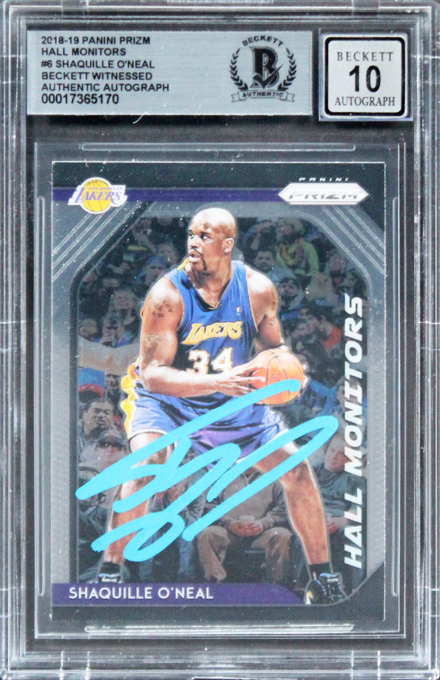 Lakers Shaquille O'Neal Signed 2018 Panini Prizm HM #6 Card AG GM 10! BAS Slab