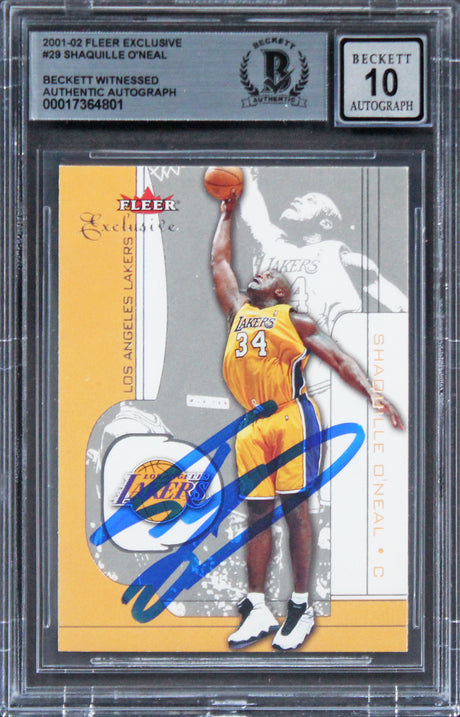 Lakers Shaquille O'Neal Signed 2001 Fleer Exclusive #29 Card AG GM 10! BAS Slab