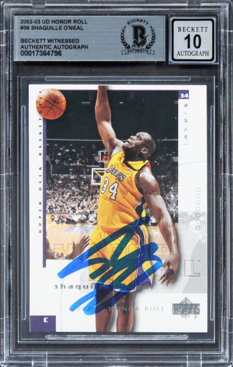 Lakers Shaquille O'Neal Signed 2002 UD Honor Roll #36 Card AG GM 10! BAS Slab