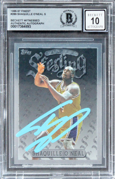 Lakers Shaquille O'Neal Signed 1996 Finest #289 Card Auto Graded GM 10! BAS Slab