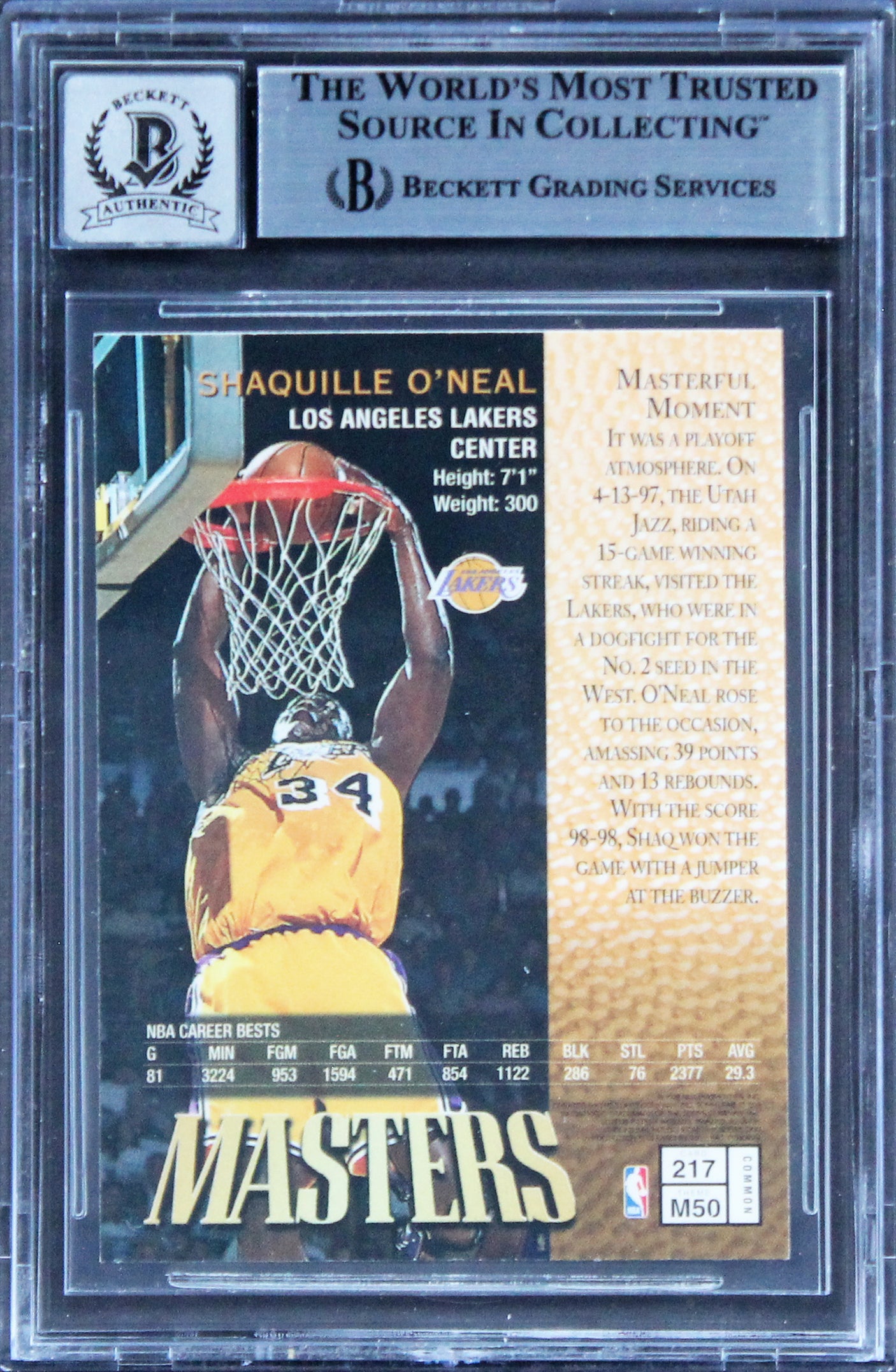 Lakers Shaquille O'Neal Signed 1997 Finest #217 Card Auto Graded GM 10! BAS Slab