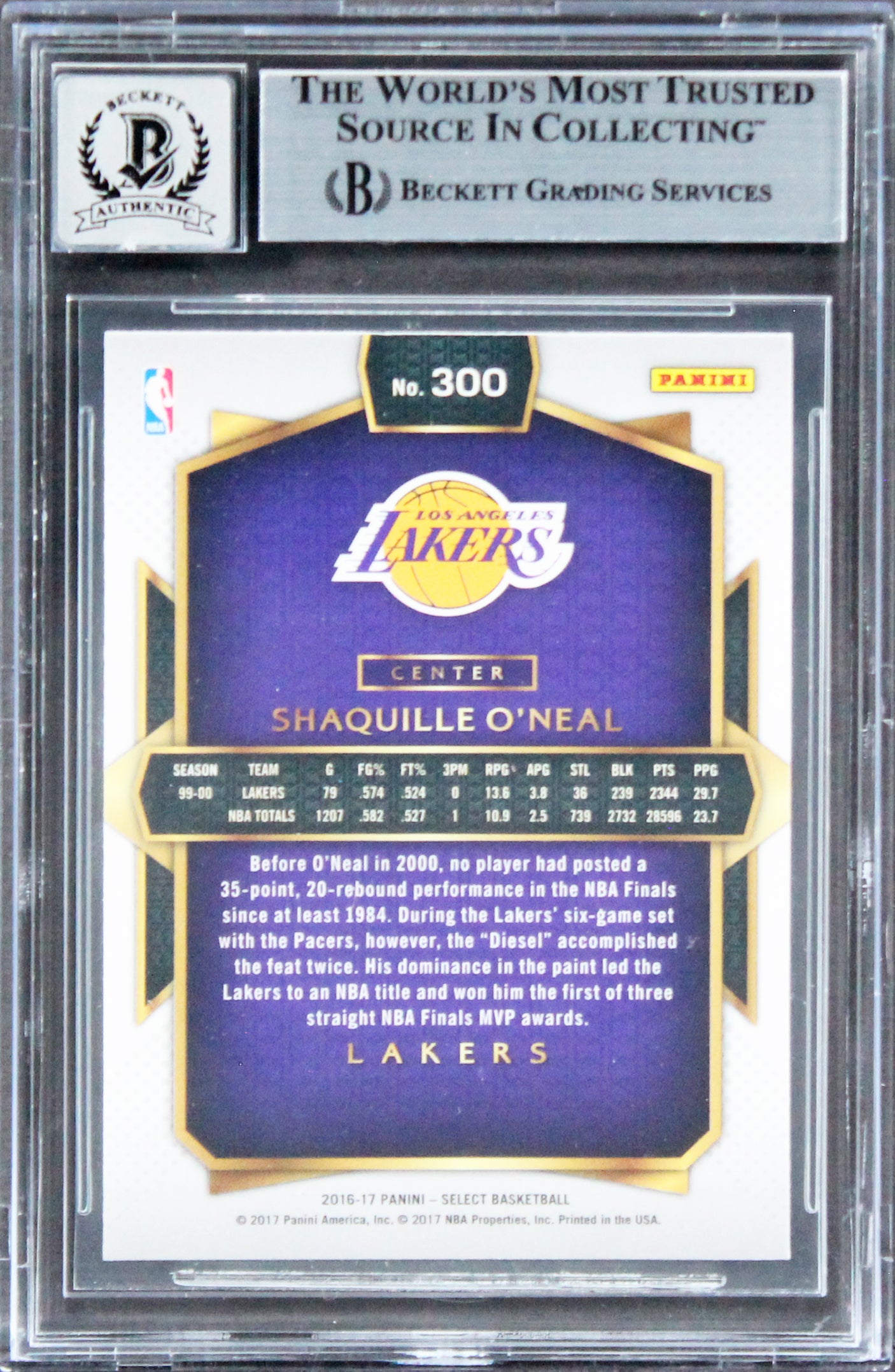 Lakers Shaquille O'Neal Signed 2016 Select #300 Card Auto Graded GM 10! BAS Slab