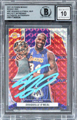 Lakers Shaquille O'Neal Signed 2021 Panini Mosaic Red #297 Card Auto 10 BAS Slab