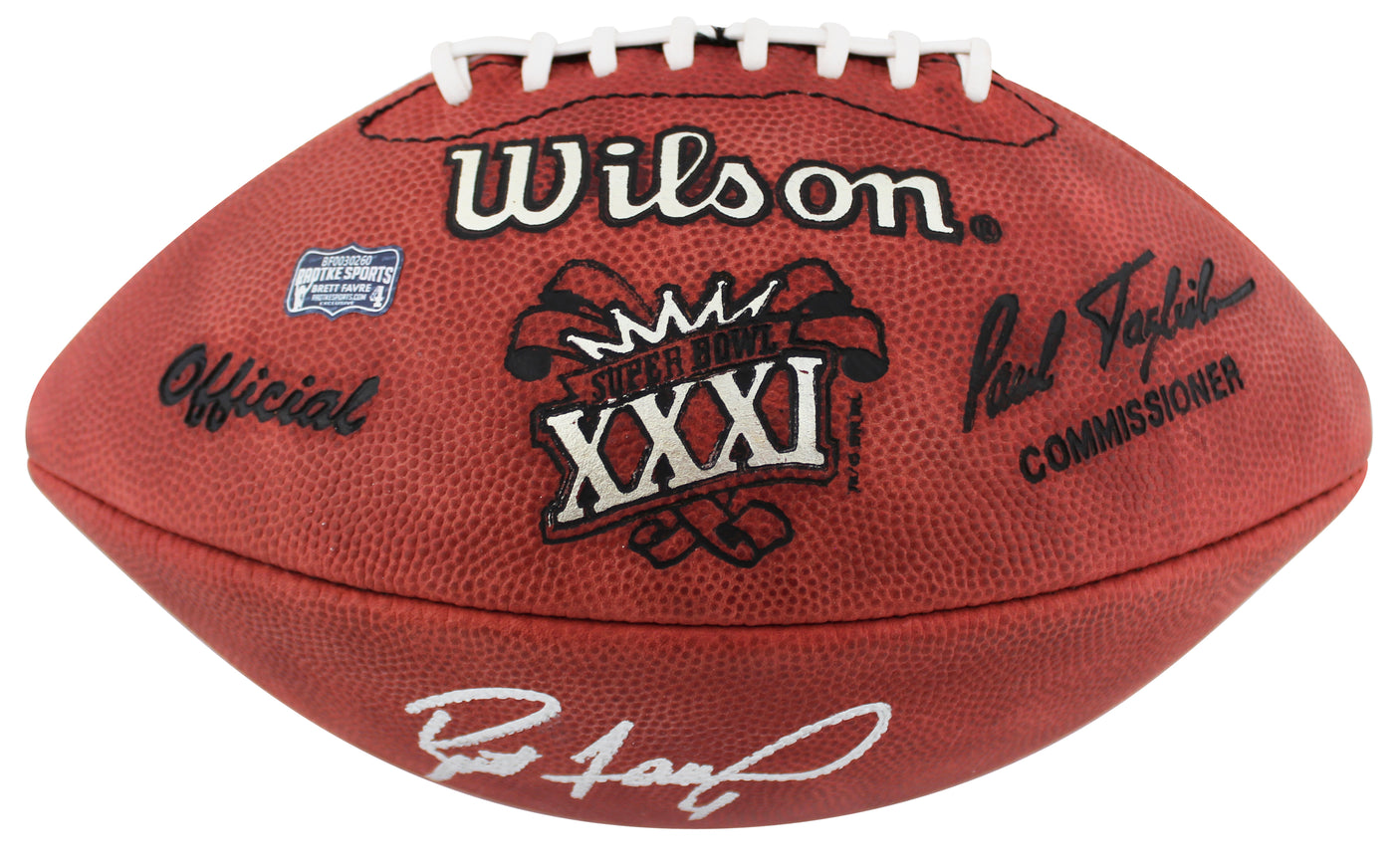 Packers Brett Favre Signed Official Wilson SB XXXI Logo Nfl Football BAS Witness