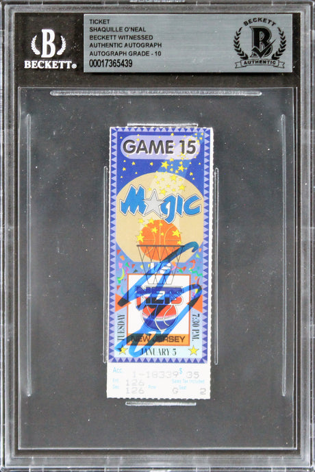 Magic Shaquille O'Neal Signed 1993 Ticket Stub Auto Graded 10! BAS Slabbed