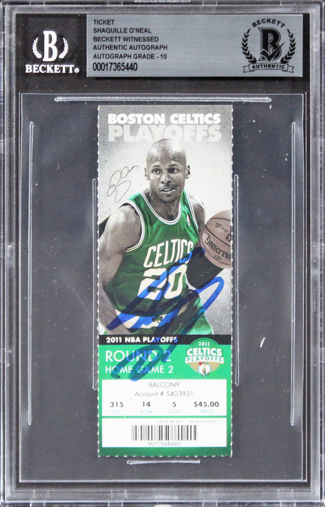 Celtics Shaquille O'Neal Signed 2011 NBA Playoffs Ticket Stub Auto 10! BAS Slab