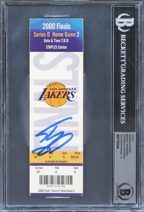 Lakers Shaquille O'Neal Signed 2000 NBA Finals Game 2 Ticket Auto 10! BAS Slab 1