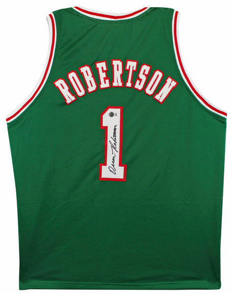 Oscar Robertson Authentic Signed Green Pro Style Jersey BAS Witnessed