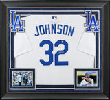 Dodgers Magic Johnson Signed White Majestic Coolbase Framed Jersey BAS Witnessed