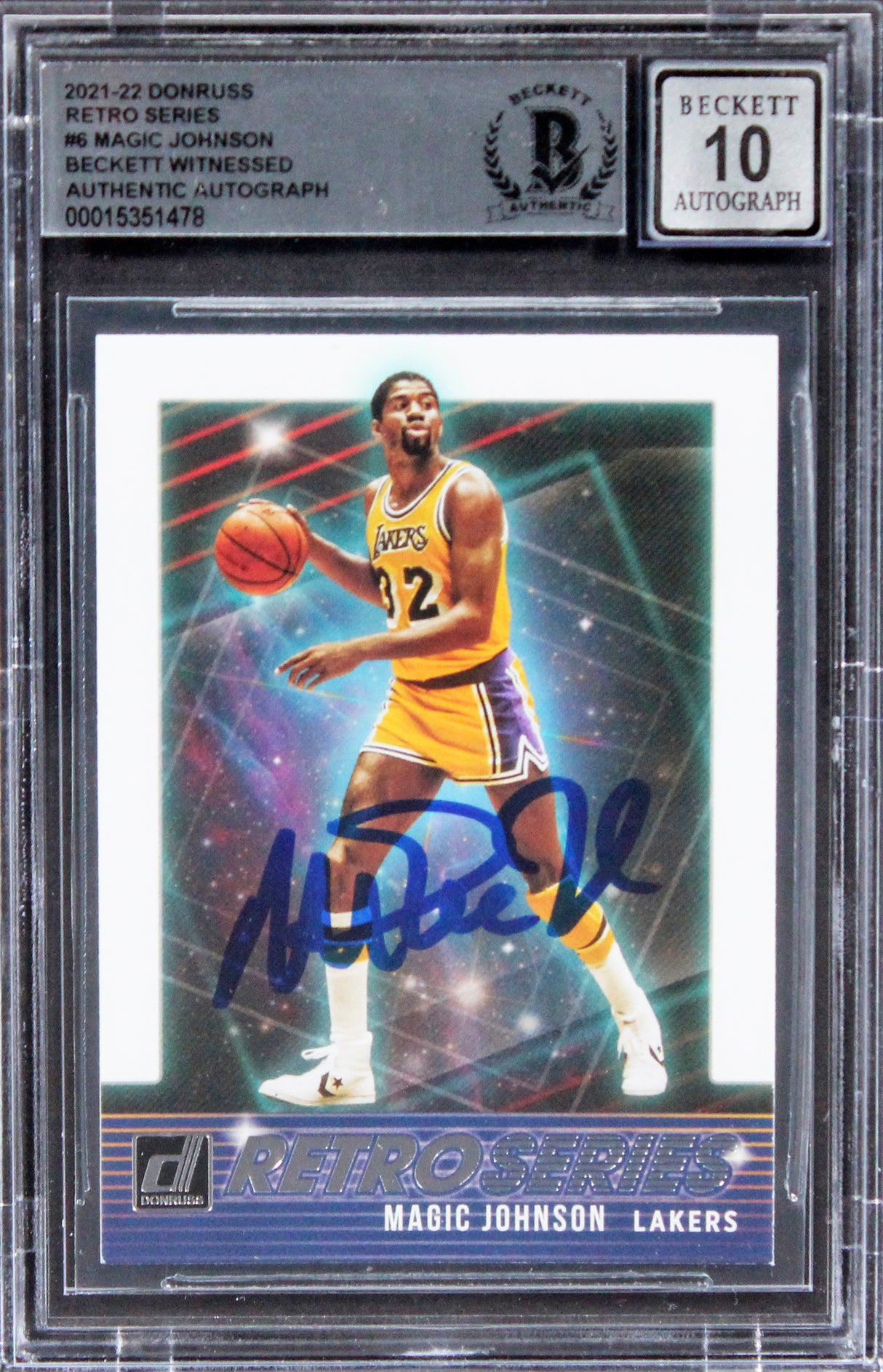 Lakers Magic Johnson Signed 2021 Donruss Retro Series #6 Card Auto 10! BAS Slab