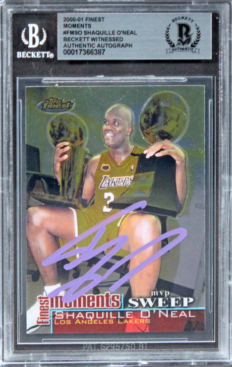 Lakers Shaquille O'Neal Signed 2000 Topps Finest Moments #FMSO Card BAS Slabbed