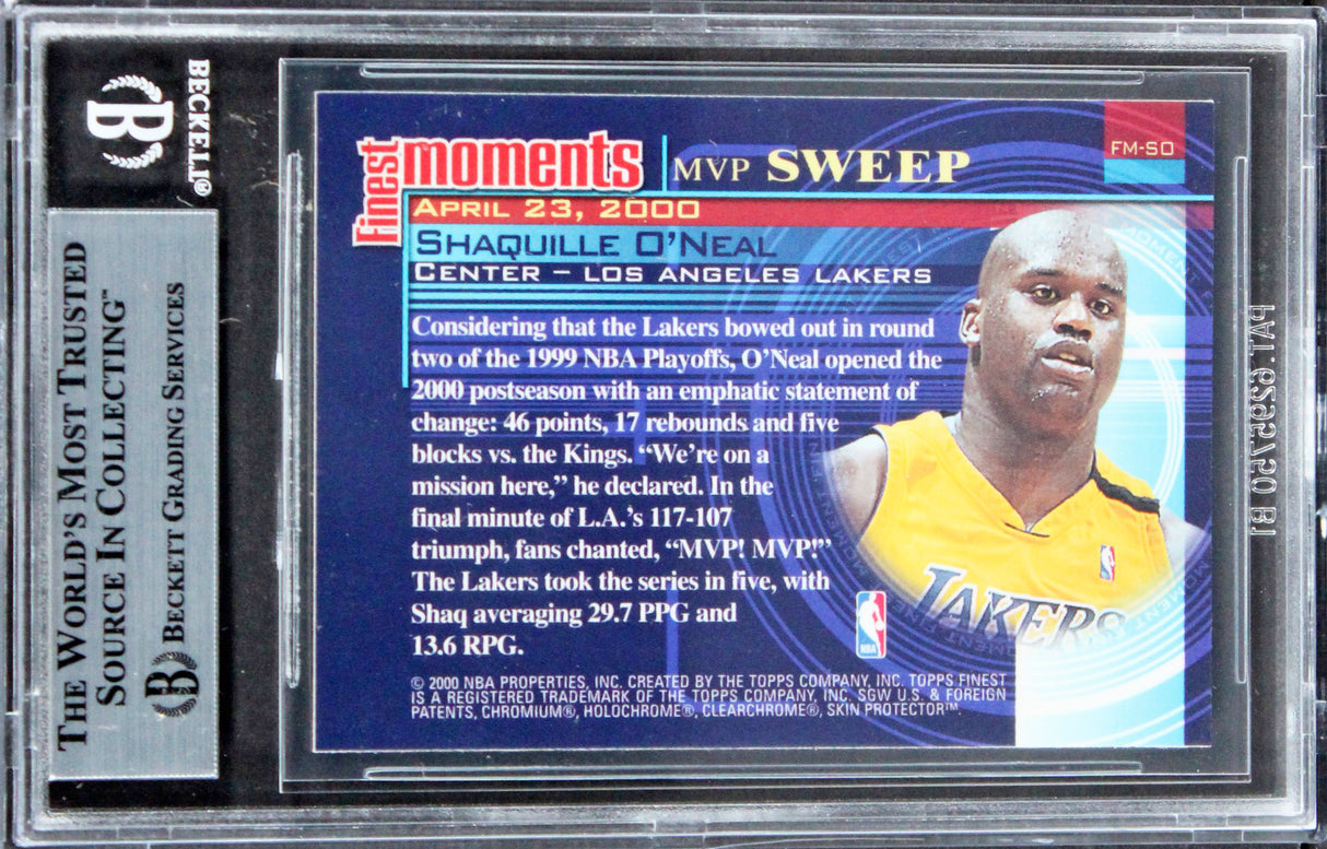 Lakers Shaquille O'Neal Signed 2000 Topps Finest Moments #FMSO Card BAS Slabbed