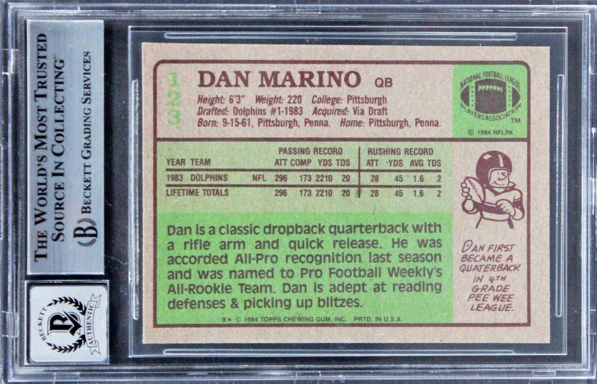 Dolphins Dan Marino Signed 1984 Topps #123 Rookie Card Auto 10! BAS Slabbed