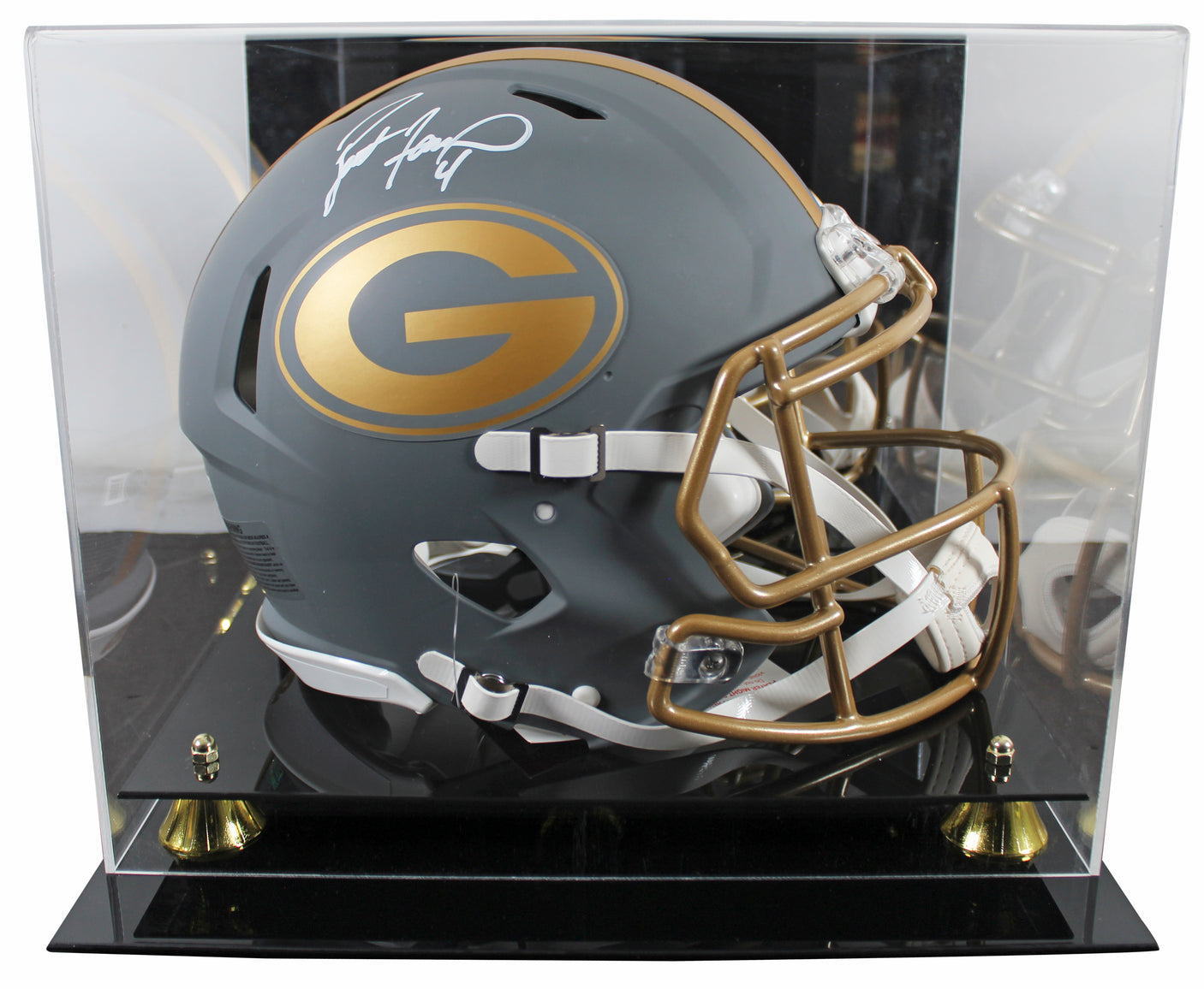 Packers Brett Favre Signed Slate Full Size Speed Proline Helmet w/ Case BAS Wit