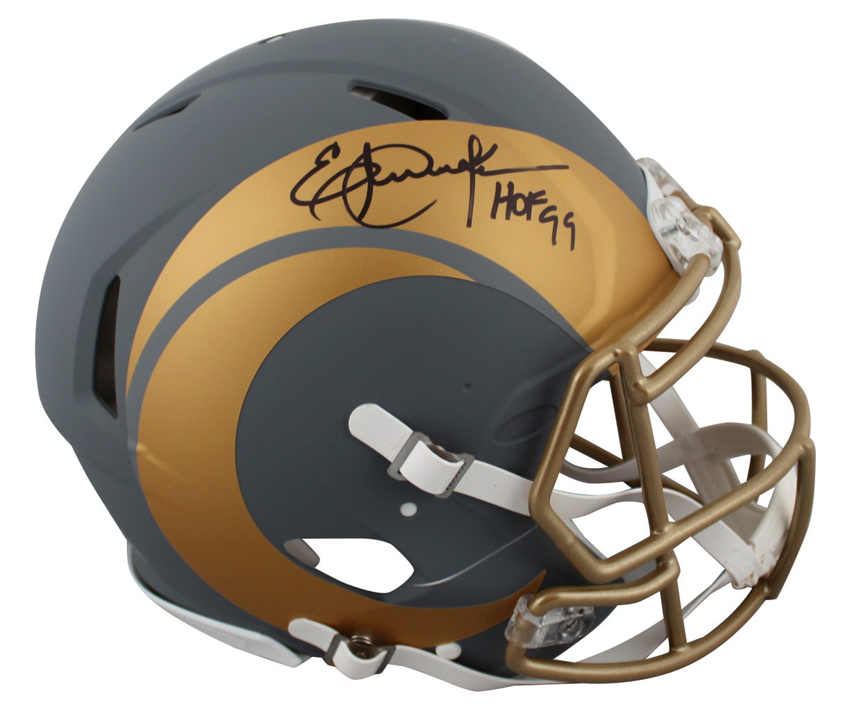 Rams Eric Dickerson "HOF 99" Signed Slate Full Size Speed Proline Helmet BAS Wit