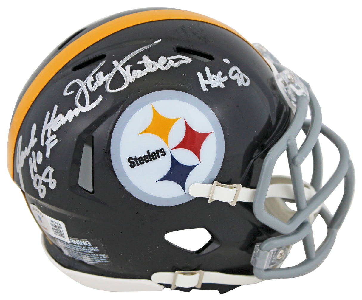 Steelers Jack Ham & Jack Lambert "HOF" Signed Speed Mini Helmet W/ Case BAS Wit