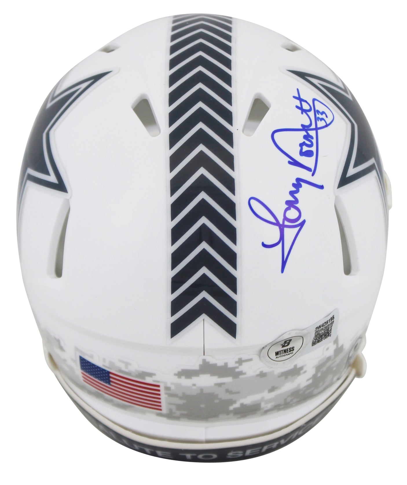 Cowboys Tony Dorsett Signed Salute To Service III Speed Mini Helmet BAS Witness