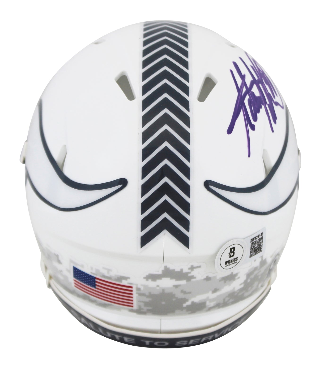 Vikings Adrian Peterson Signed Salute To Service III Speed Mini Helmet BAS Wit