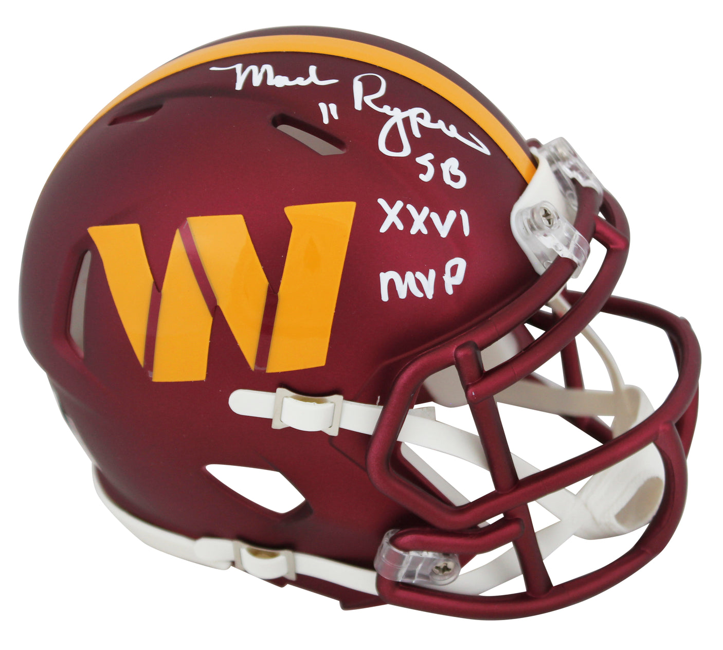 Commanders Mark Rypien "SB XXVI MVP" Signed Speed Mini Helmet w/ Case BAS Wit