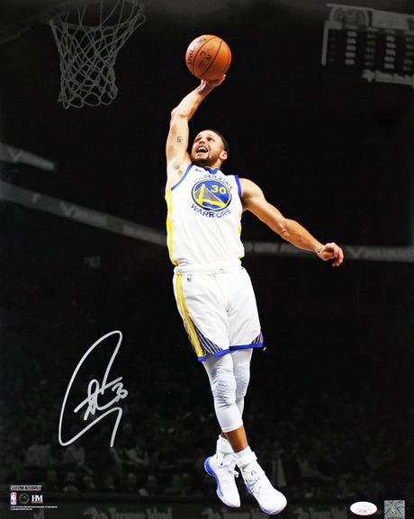 Warriors Stephen Curry Signed 16x20 Vertical Dunking Spotlight Photo JSA 2