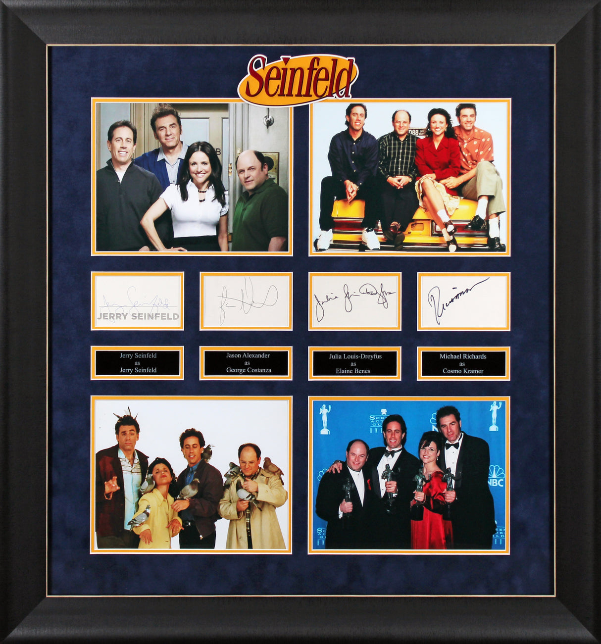 (4) Seinfeld, Alexander, Richards & Louis-Dreyfus Signed Framed Display BAS LOA