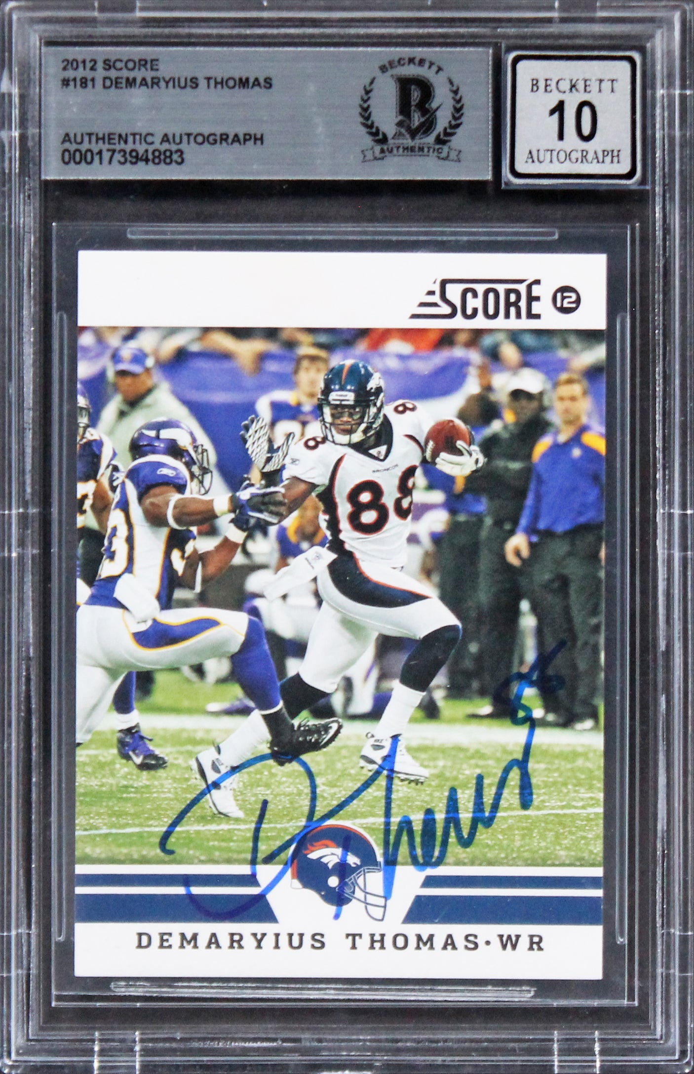 Broncos Demaryius Thomas Signed 2012 Score #181 Card Auto 10! BAS Slabbed