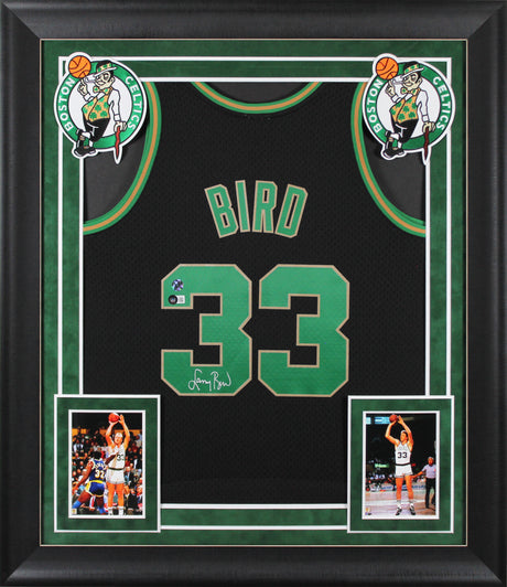 Celtics Larry Bird Authentic Signed Black M&N HWC Swingman Framed Jersey BAS Wit