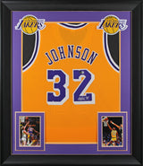 Magic Johnson Authentic Signed Yellow Pro Style Framed Jersey BAS Witnessed 2