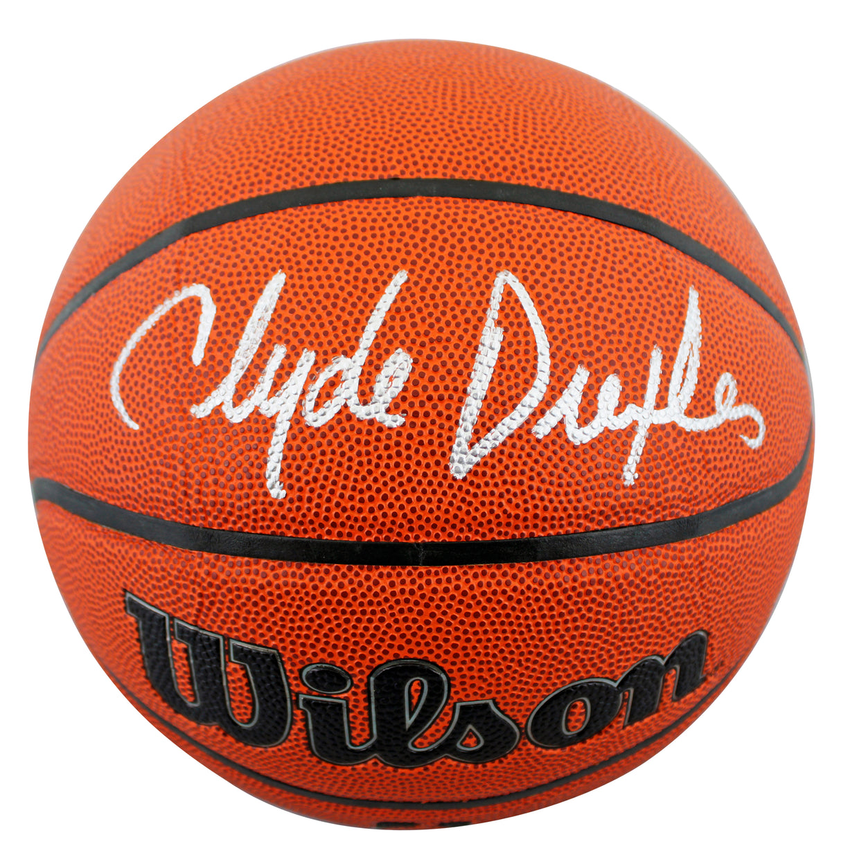 Rockets Clyde Drexler Authentic Signed Wilson Basketball BAS Witnessed