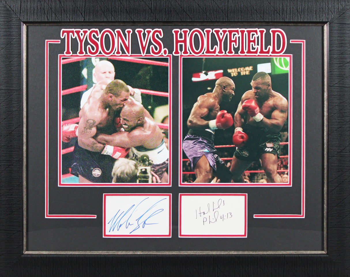 Mike Tyson & Evander Holyfield Signed & Framed 3x5 Index Card BAS #AC26944