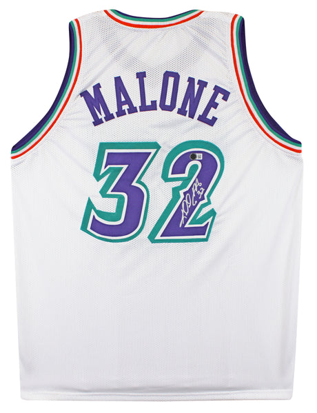 Karl Malone Authentic Signed White Pro Style Jersey Autographed BAS Witnessed