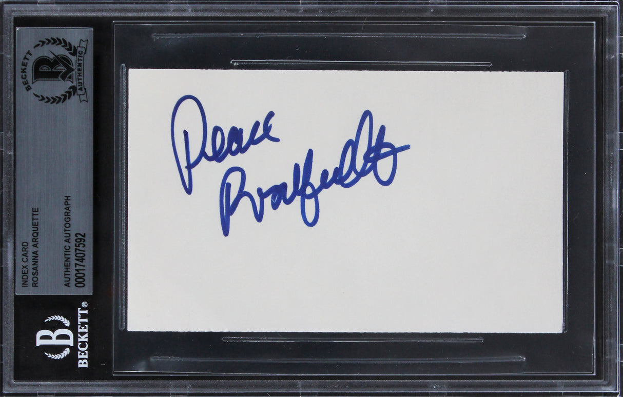 Rosanna Arquette Crash Peace Authentic Signed 3x5 Index Card BAS Slabbed 6