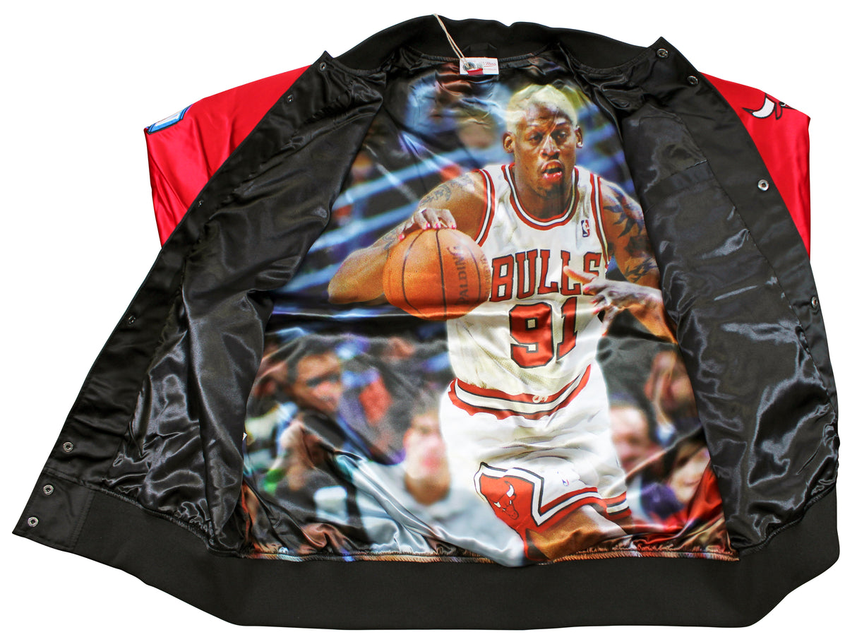 Bulls Dennis Rodman Authentic Signed Black M&N Warmup Jacket BAS Witnessed