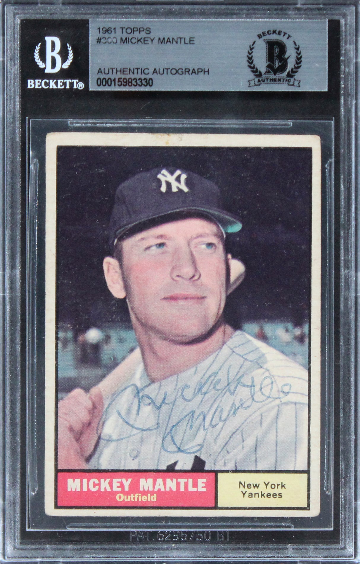 Yankees Mickey Mantle Authentic Signed 1961 Topps #300 Card BAS Slabbed