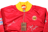 Rockets Hakeem Olajuwon & Clyde Drexler Signed Red M&N Bomber Jacket BAS Witness