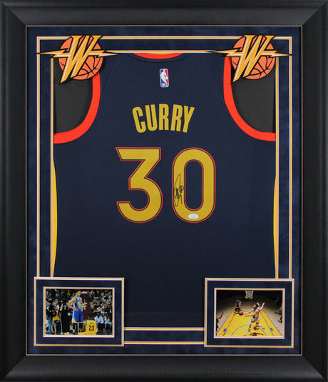 Warriors Stephen Curry Authentic Signed Navy Nike Swingman Framed Jersey JSA