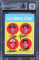 Reds Pete Rose "Charlie Hustle" Signed 1963 RC Reprint Card Auto 10! BAS Slabbed