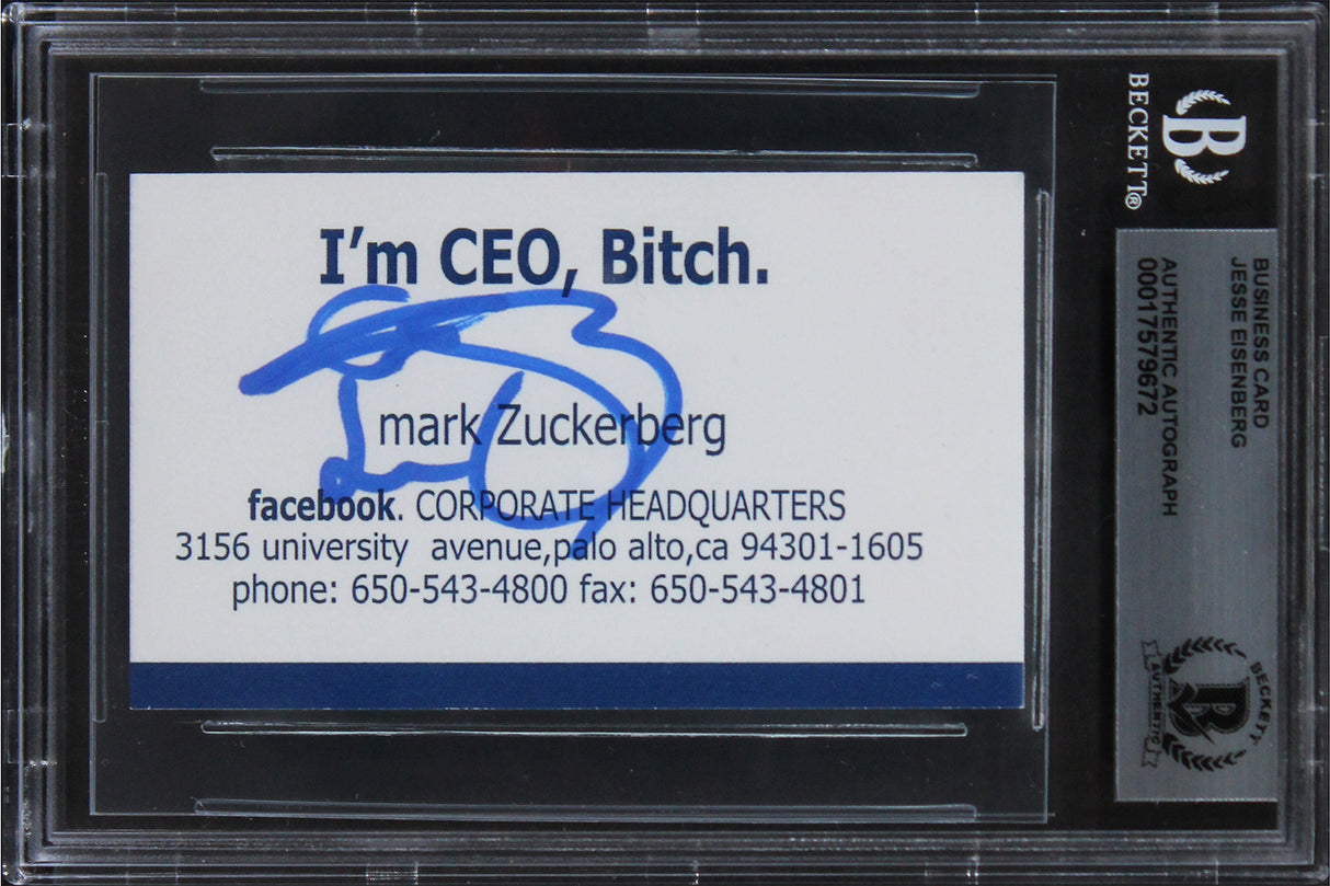 Jesse Eisenberg The Social Network Authentic Signed Business Card BAS Slabbed