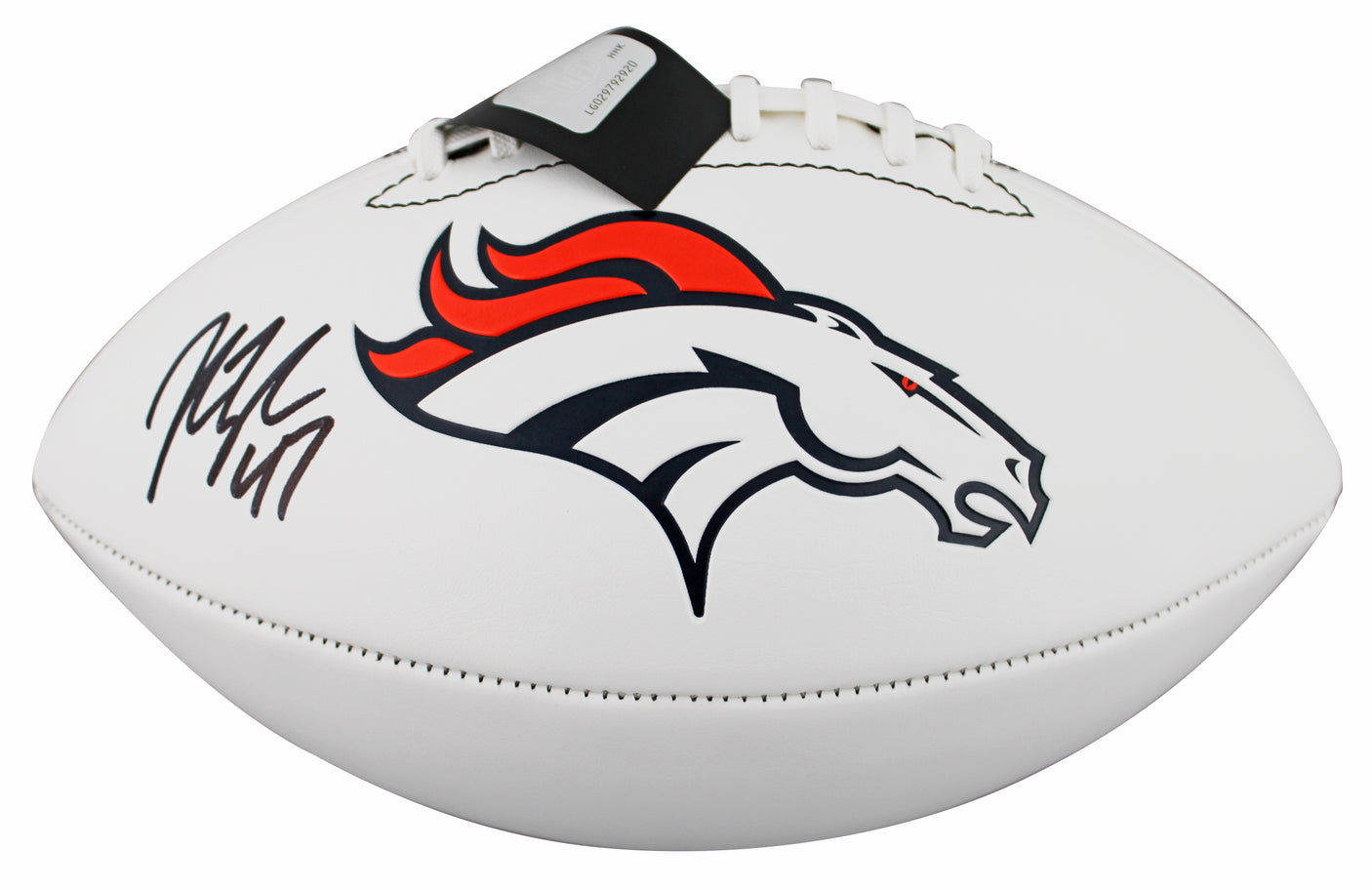 Broncos John Lynch Signed Rawlings White Panel Logo Football BAS Witnessed