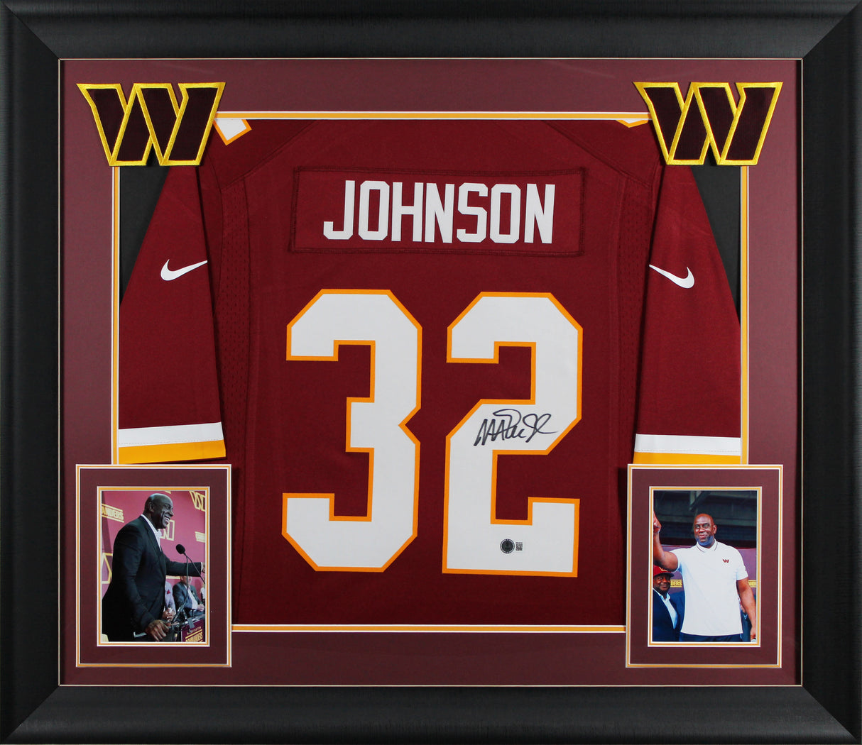 Commanders Magic Johnson Signed Maroon Nike Limited Framed Jersey BAS Witnessed