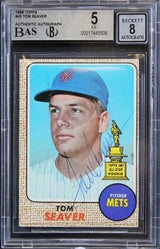 Mets Tom Seaver Authentic Signed 1968 Topps #45 Card EX 5 Auto 8 BAS Slabbed