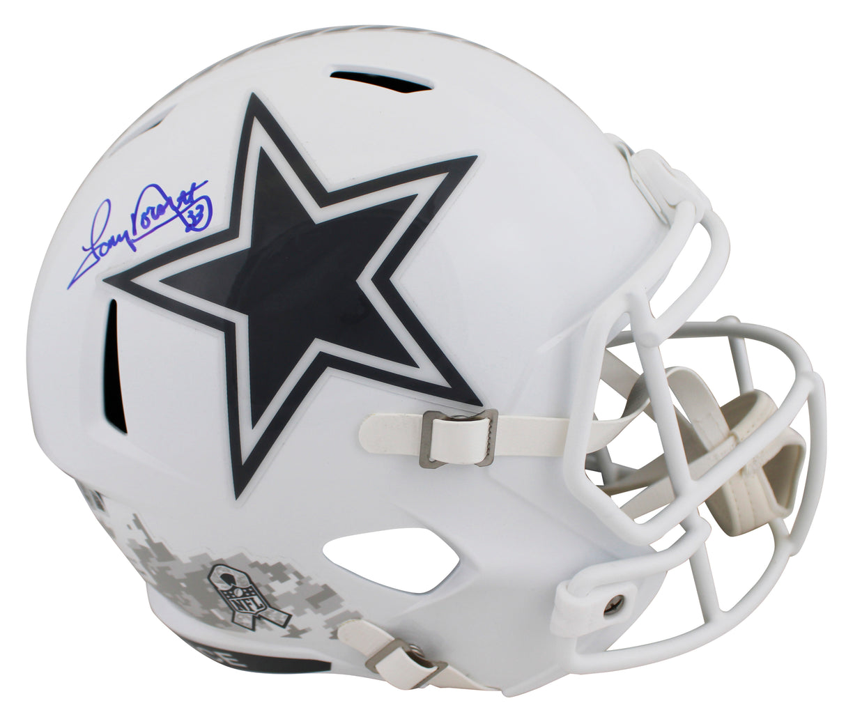 Cowboys Tony Dorsett Signed Salute To Service III F/S Speed Rep Helmet BAS Wit