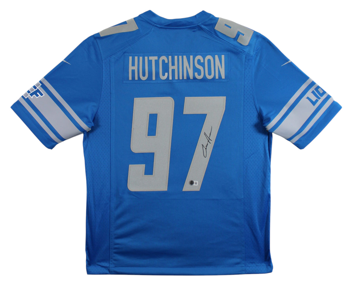 Lions Aidan Hutchinson Authentic Signed Blue Nike Limited Jersey BAS Witnessed