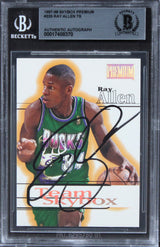 Bucks Ray Allen Authentic Signed 1997 Skybox Premium #225 TS Card BAS Slabbed