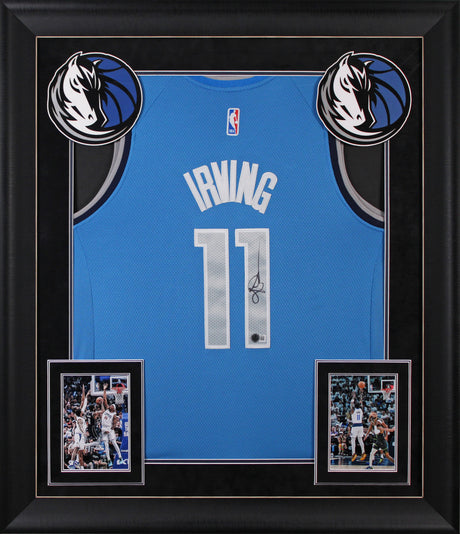 Mavericks Kyrie Irving Signed Blue Nike Swingman Framed Jersey BAS #BQ45747